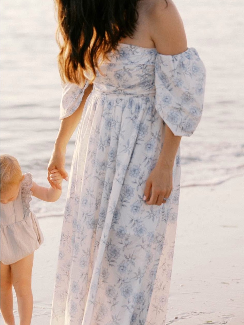 Azure Floral Off-Shoulder Maxi Dress- Light Blue